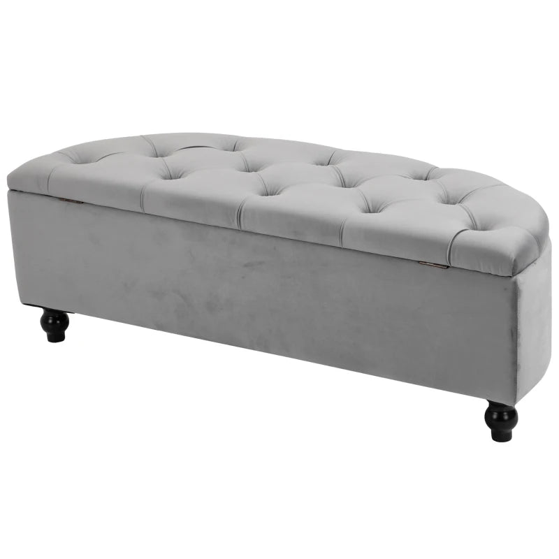 HOMCOM Bench Ottoman Storage Chest Footrest with Storage Space Open Lid for Bedroom Velvet-Touch Rubberwood Gray 120 x 46 x 42 cm