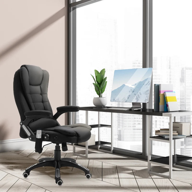 Vinsetto Massage Recliner Chair Heated Office Chair with Six Massage Points Linen-Feel Fabric 360° Swivel Wheels Black