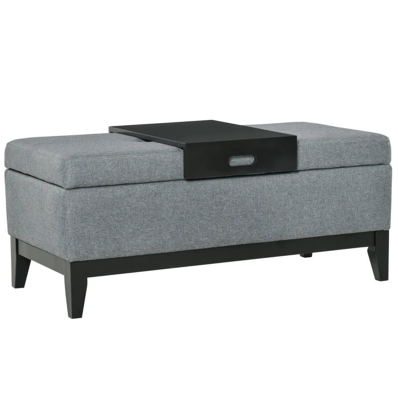HOMCOM Bench with Storage, Removable Tray Upholstered Bench with Linen Look, Storage Chest with Wooden Legs, Chest Bench for Living Room Bedroom Hallway 107 x 50 x 44 cm, Dark Gray