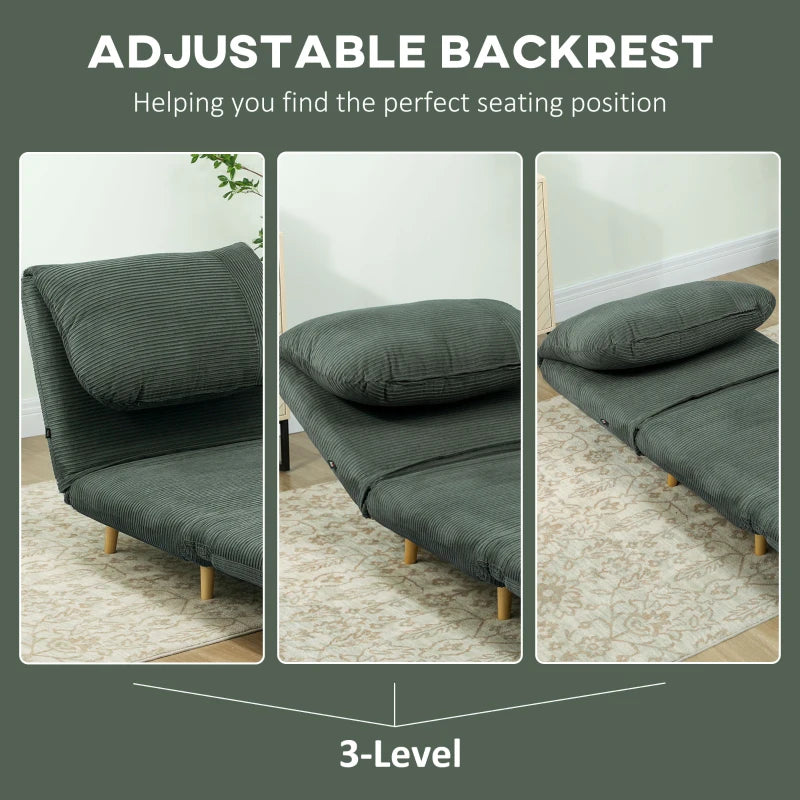 HOMCOM 2-in-1 Sleeper Chair Guest Bed, Adjustable Headrest Corduroy Look 82 cm x 89 cm x 83 cm Green