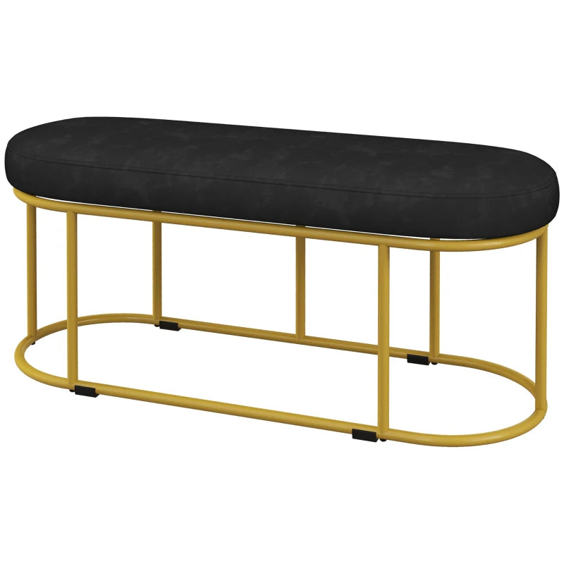 HOMCOM Retro Design Shoe Bench, Bed Bench, Hallway Bench, Velvet Look, Holds up to 200 kg, Metal Frame, Black, 100 x 37 x 43cm