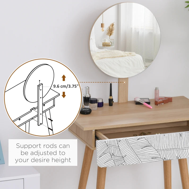 HOMCOM Elegant Dressing Table, Vanity Table with Drawer and Height Adjustable Mirror for Bedroom, Dressing Room, Natural