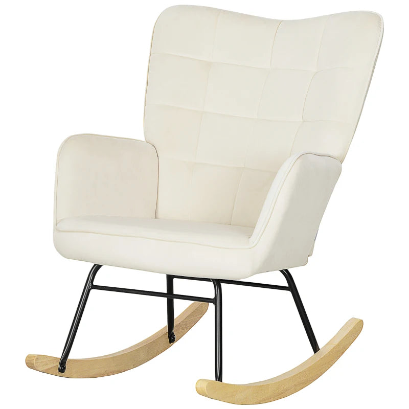 HOMCOM Rocking Chair, Thick Padding, Wide Backrest, Beech wood/Steel Frame, Supports up to 120 kg, Beige
