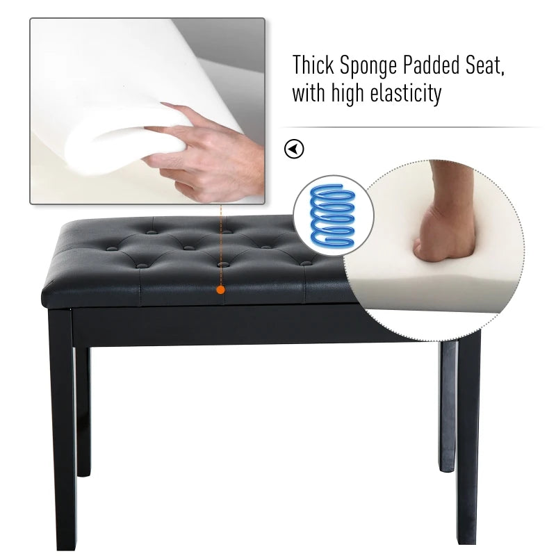 HOMCOM Faux Leather Piano Stool Makeup Dressing Stool Bench Dressing Table Seat with Storage 76x36x50cm,Black