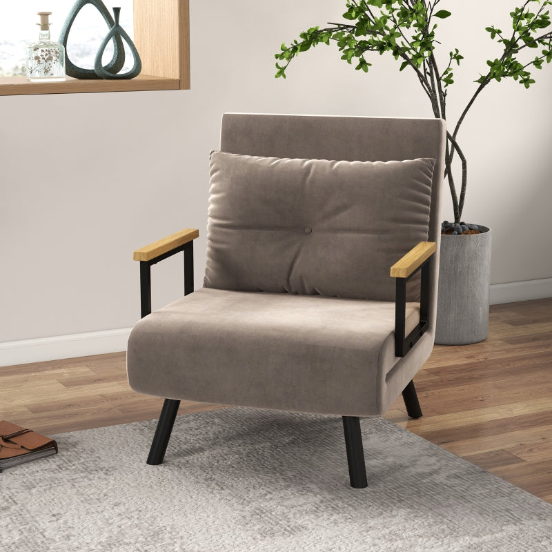 HOMCOM Sleeper Chair, Guest Bed, Adjustable Backrest, up to 120 kg, Steel Frame, 63x73x81cm, Light Brown