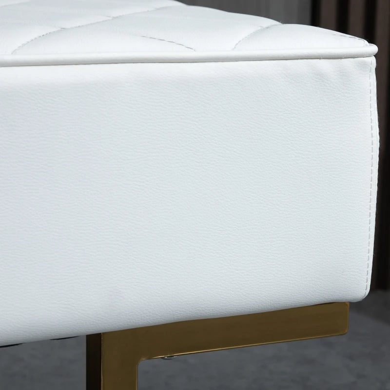 HOMCOM 120cm Long Ottoman Bench PU Leather Bed End Lounge Sofa with Gold Electroplated Legs for Bedroom Living Room Entryway White