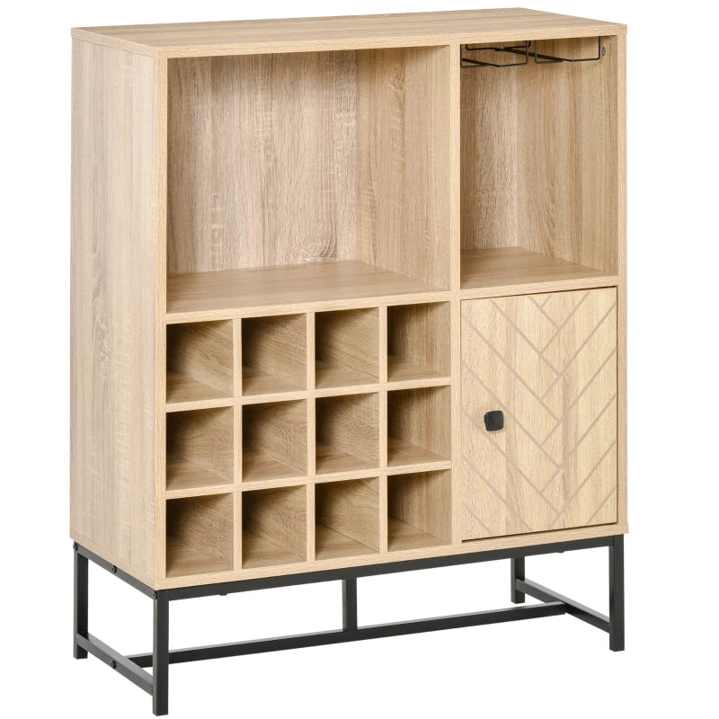 HOMCOM Wine Cabinet for 12 Bottles, Freestanding Wine Rack Sideboard Serving Bar with Glass Holders, Brown