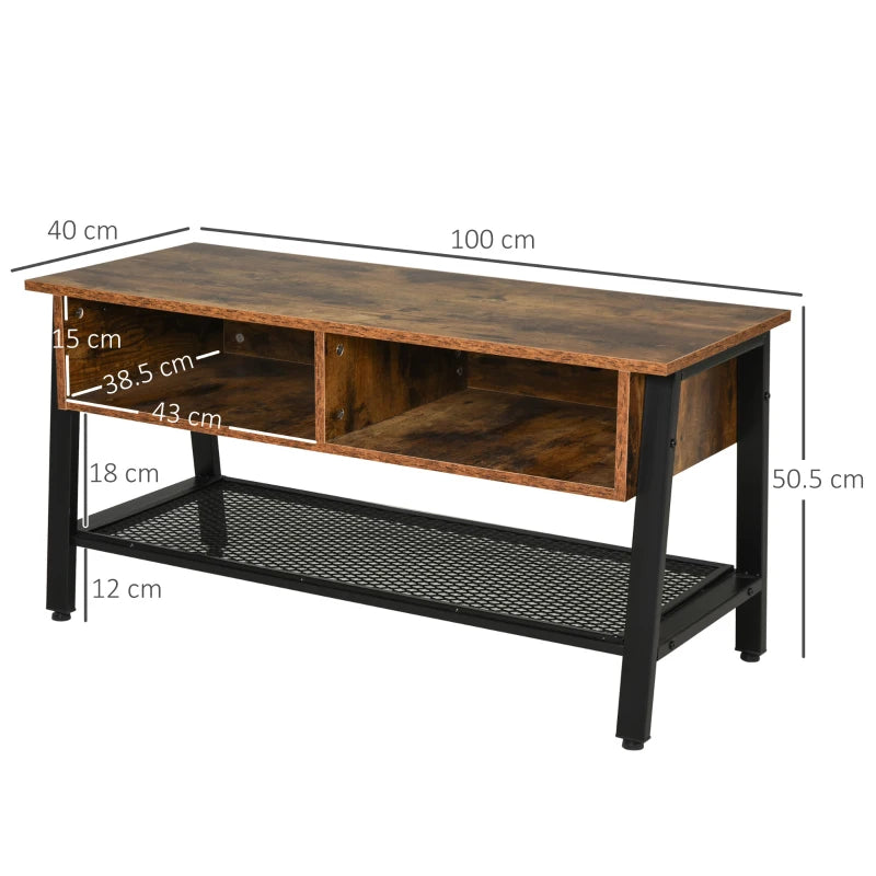 HOMCOM TV Stand for TVs up to 45 Inches, Industrial TV Table with Open Shelves for Living Room, 50.5 x 100 x 40 cm, Brown