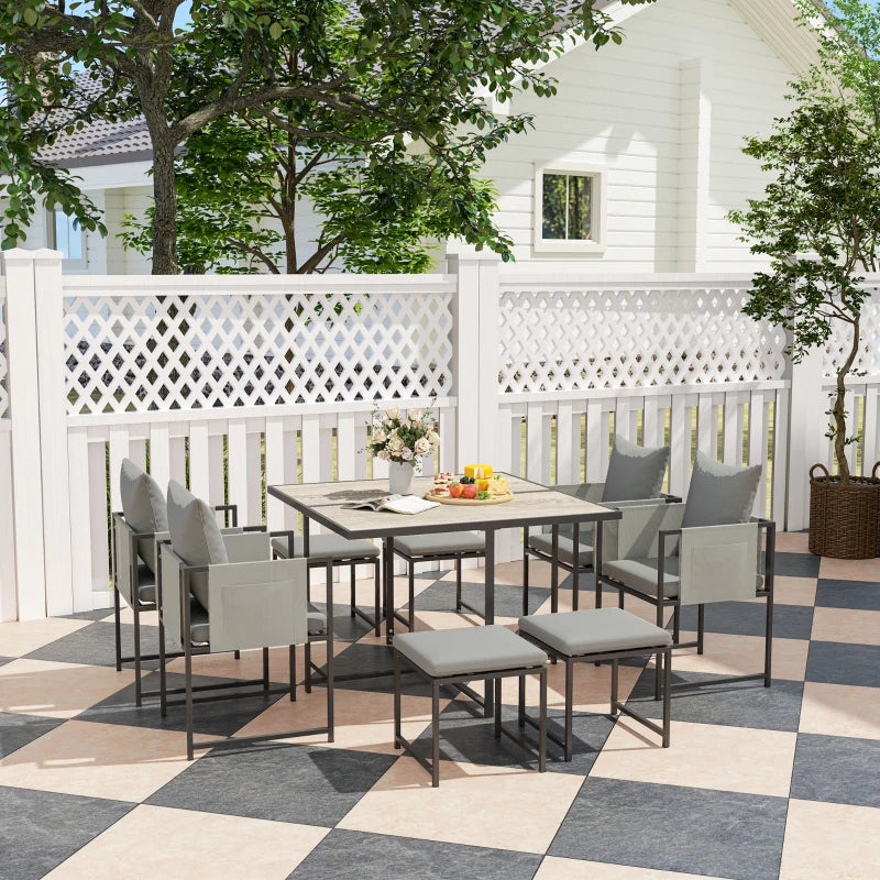 Outsunny Nine-Piece Steel Frame Garden Dining Set - Grey