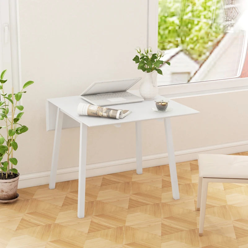 HOMCOM Solid Wood Folding Dining Table, Drop Leaf Table for 2-4 People, Rectangle Kitchen Table for Small Space, White