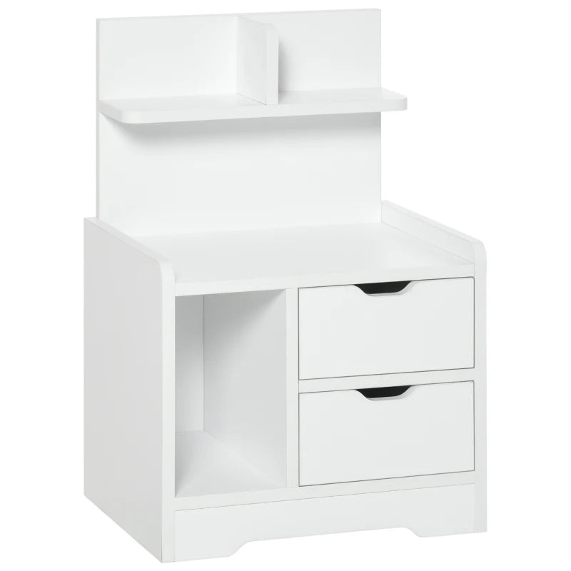 HOMCOM Bedside Table, Small Bedside Cabinet with 2 Drawers and Storage Shelves, Accent Table for Living Room, Bedroom, White