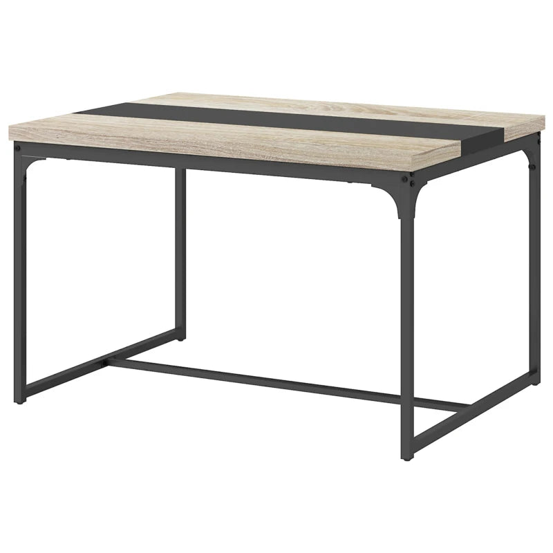 HOMCOM Dining Table for 6 People, Industrial Style in Black Metal and Wood, 120L x 89W x 75.5H cm