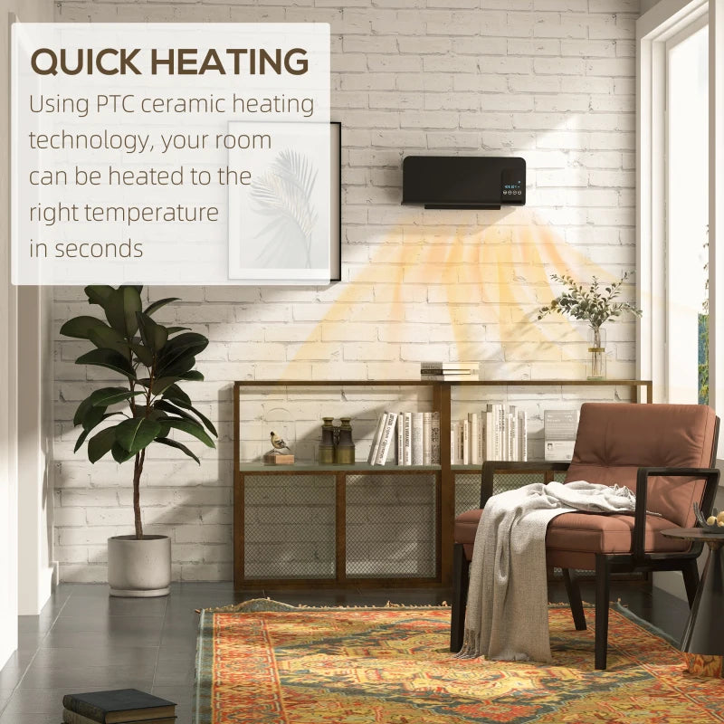 HOMCOM 2kW Wall-Mounted Heater, 18-45°C Temperature - Black