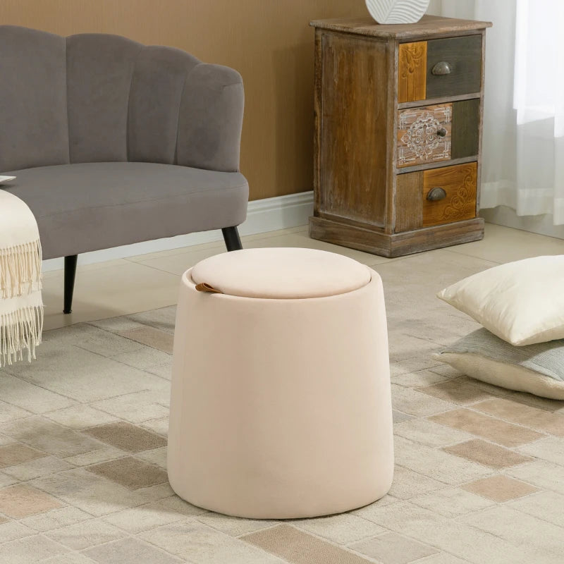 HOMCOM 2-in-1 Ottoman in Velvet-Like Fabric with Storage and Removable Lid Φ44 cm x 47.5 cm Beige