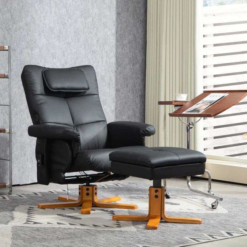 HOMCOM Faux Leather Massage Recliner Chair, with Storage Ottoman - Black
