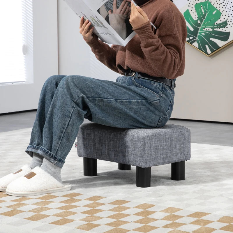 HOMCOM Footstool, Linen Upholstered Footrest, Small Ottoman Foot Rest with Wooden Frame for Living Room, 40 x 30 x 24cm, Grey