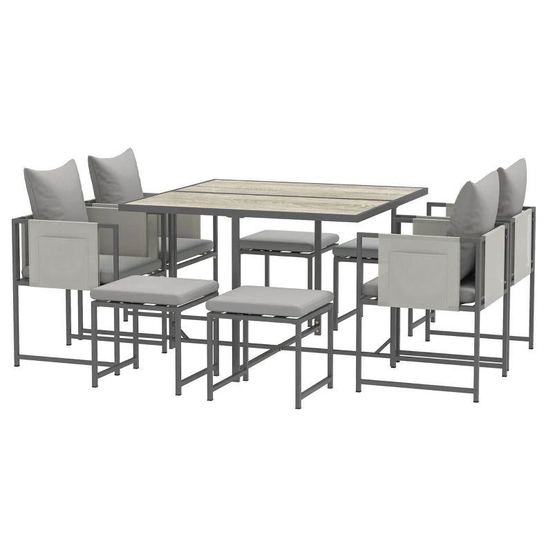 Outsunny Nine-Piece Steel Frame Garden Dining Set - Grey