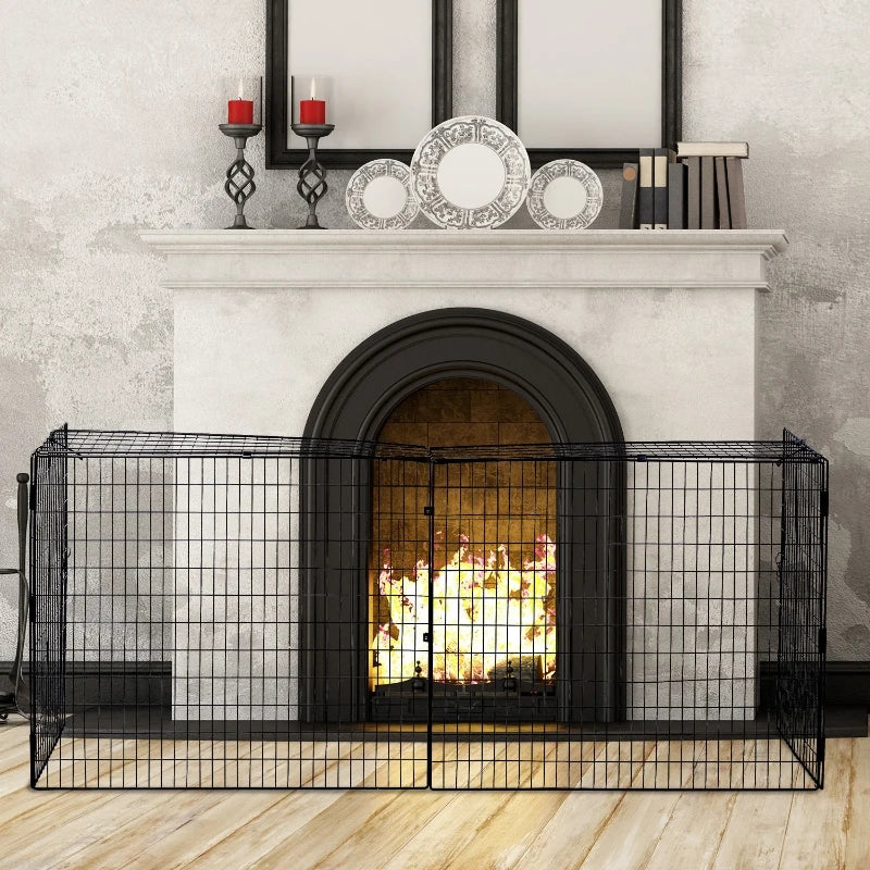 HOMCOM Extendable Fire Guard Screen, Freestanding Fire Screen Spark Guard, Folding Fireplace Cover, Wire Mesh, 81.5-160cm, Black