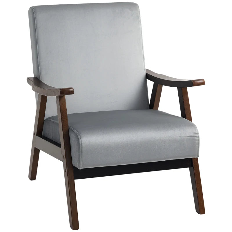 HOMCOM Nordic Accent Chair, Upholstered Velvet Armchair with Solid Wood Frame and Soft Thick Padded for Living Room, Bedroom, Grey