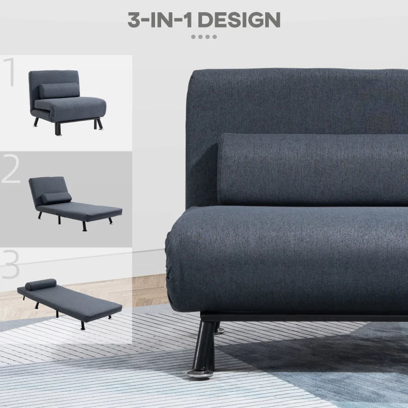 HOMCOM Faux Suede 5-Position Futon Single Sofa Bed Dark Grey