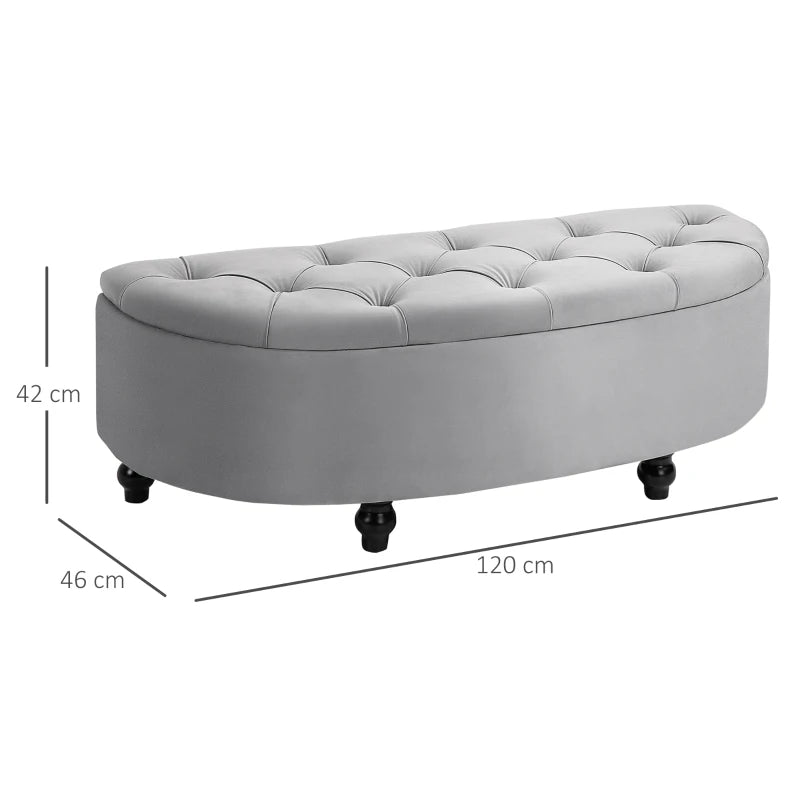 HOMCOM Bench Ottoman Storage Chest Footrest with Storage Space Open Lid for Bedroom Velvet-Touch Rubberwood Gray 120 x 46 x 42 cm