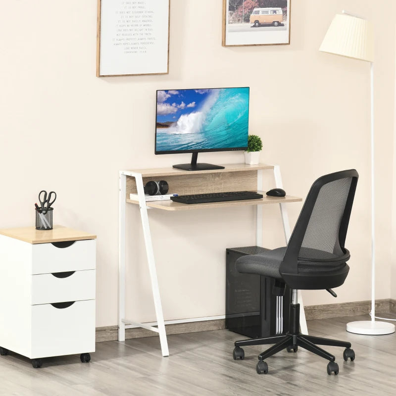 HOMCOM Writing Desk Computer Table Home Office PC Laptop Workstation Storage Shelf 84L x 45W cm White and Oak
