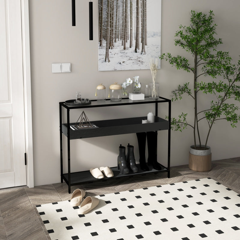 HOMCOM Console Table with 2 Shelves, Hallway Table, Hall Console, Black