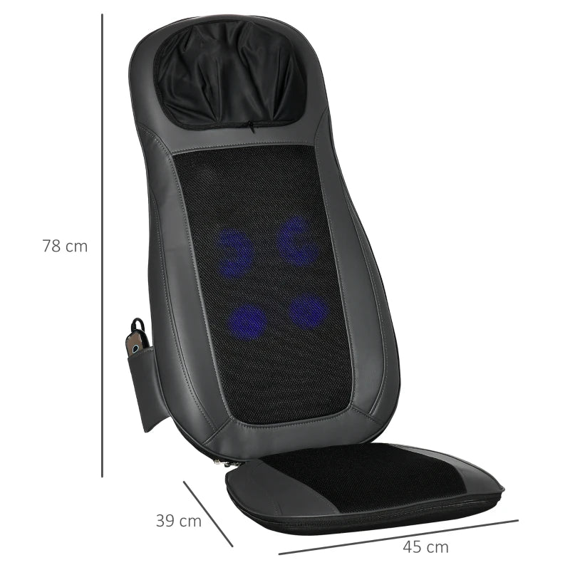 HOMCOM Shiatsu Back Massager for Neck, Massage Chair with Deep Tissue Kneading, Heating and Remote, Massage Cushion with Vibrating Points for Home Office and Car, Black