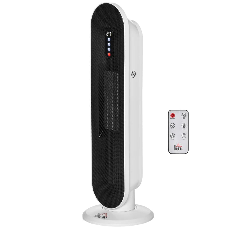 HOMCOM Ceramic Space Heater, Indoor Tower Heater with 2 Heat, Oscillation, Remote Control, Timer, Tip-Over & Overheating Protection, 1200W/2000W, White