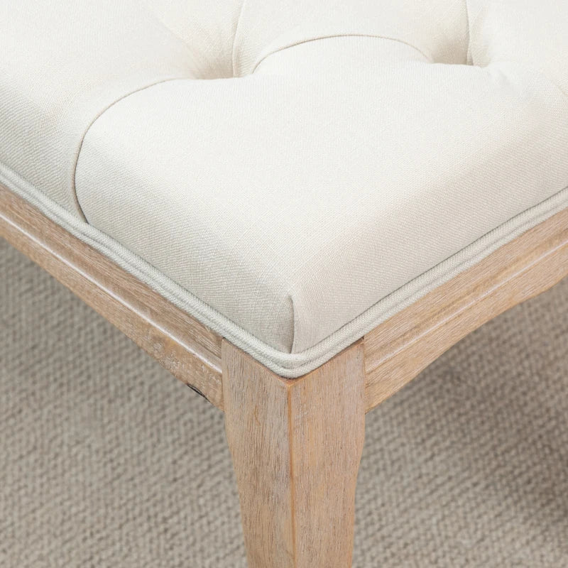 HOMCOM 110cm Upholstered Bench, Linen Fabric Ottoman Stool with Button Tufted Seat, and Rubber Wood Legs for Living Room, Bedroom, or Hallway, Beige