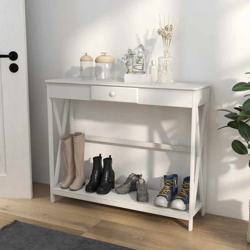 HOMCOM Wooden Console Table with 1 Drawer and 1 Storage Shelf for Living Room Entryway, 100cm x 30cm x 81cm, White