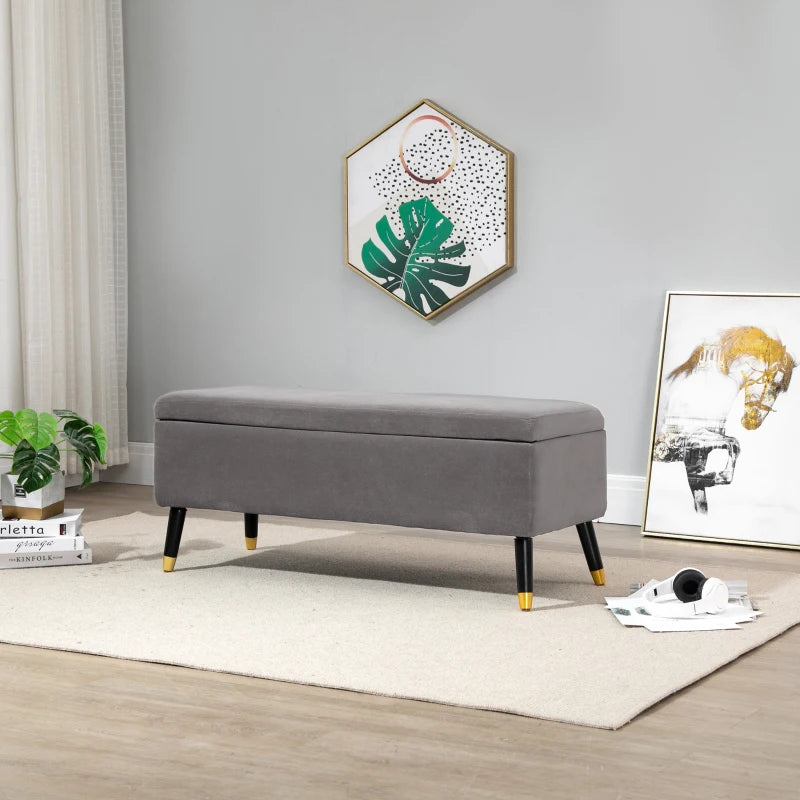 HOMCOM Fabric Storage Ottoman Bench Storage Chest with Wooden Legs Lift Top