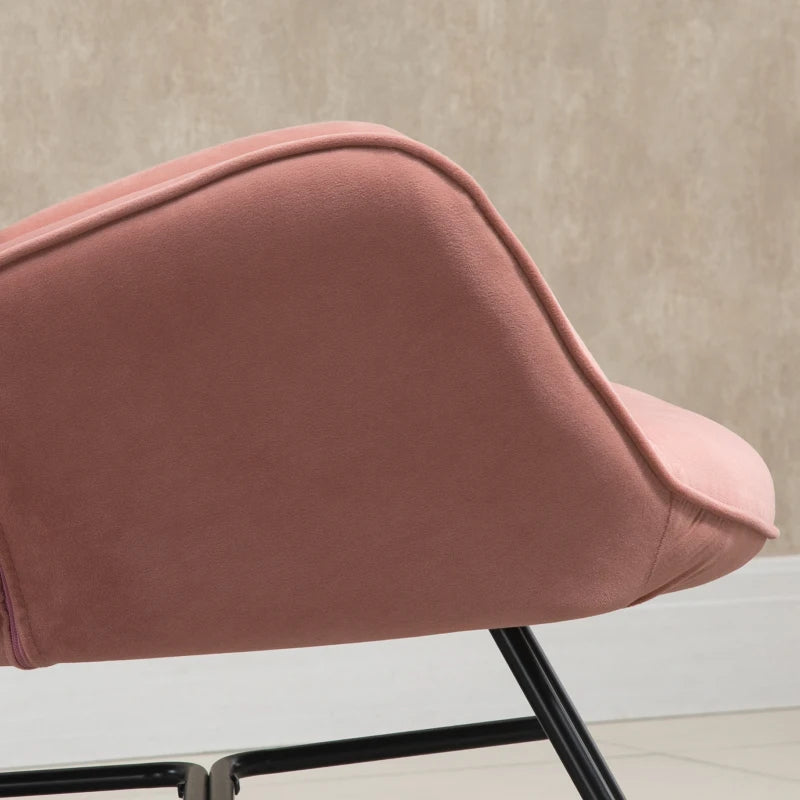HOMCOM Rocking Chair with Steel Frame Upholstered Relax Chair Armchair Lounge with Padded Seat Velvety Polyester Rubberwood Metal Pink + Natural 65 x 70 x 96 cm