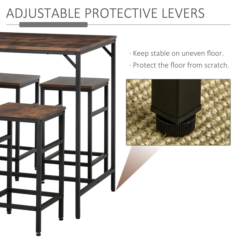 HOMCOM Industrial Rectangular Bar Table Set with 4 Stools for Dining Room, Kitchen, Dinette