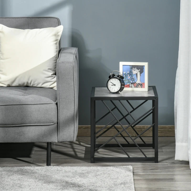 HOMCOM Set of 3 Nest of Tables Square Side Tables with Metal Frame, Grey