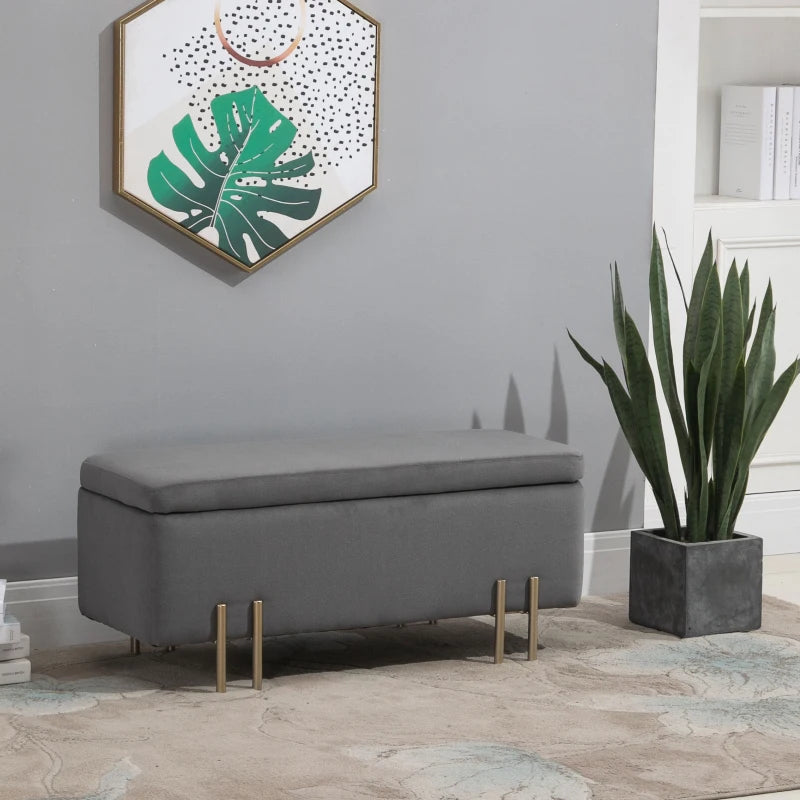 HOMCOM Rectangle Storage Ottoman Bench with Cushion and Soft Surface - Dark Grey