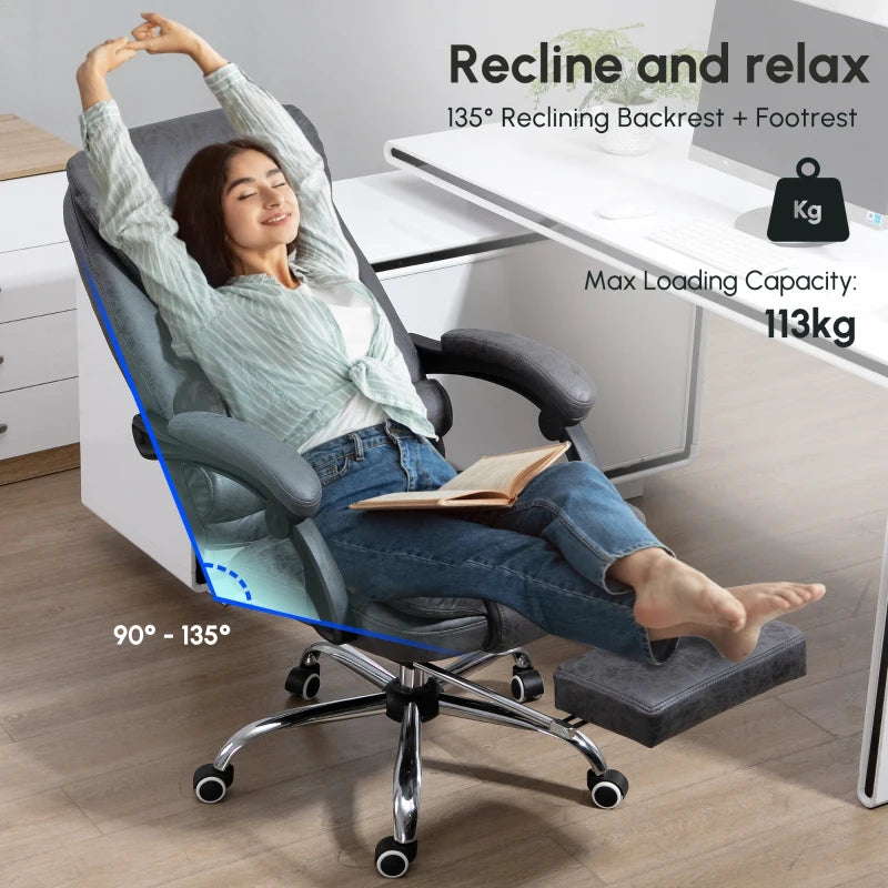 Vinsetto Heated 6 Points Vibration Massage Executive Office Chair Adjustable Swivel Ergonomic High Back Desk Chair Recliner with Footrest Dark Grey