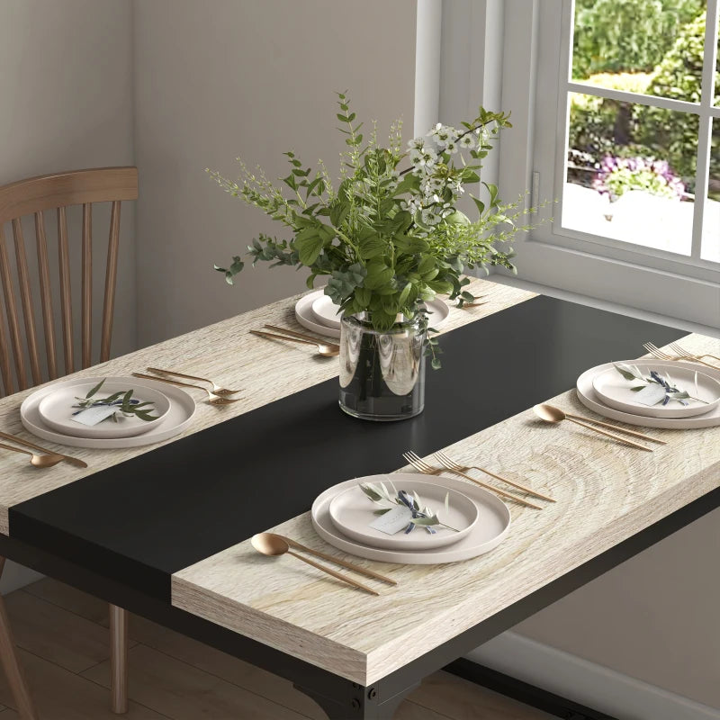 HOMCOM Dining Table for 6 People, Industrial Style in Black Metal and Wood, 120L x 89W x 75.5H cm