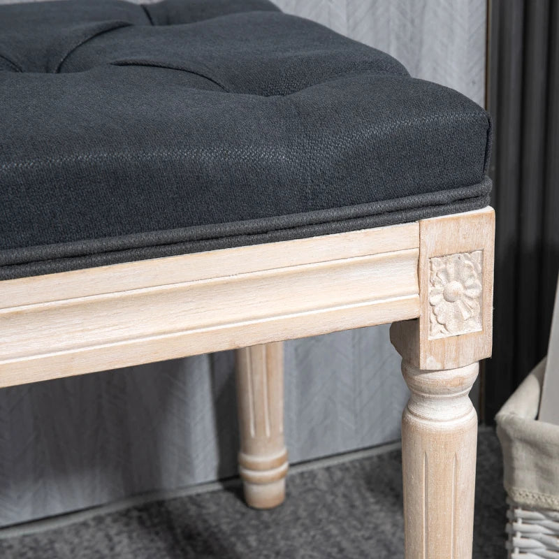 HOMCOM Vintage Design Upholstered Bench, Tufted Buttons, Turned Legs, Shabby Chic, Dark Gray