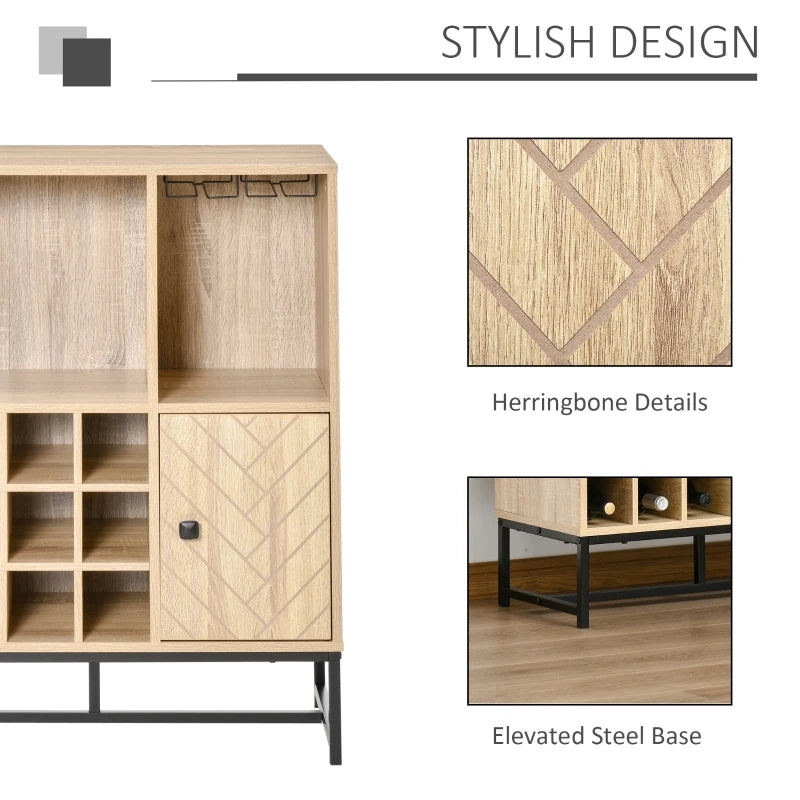 HOMCOM Wine Cabinet for 12 Bottles, Freestanding Wine Rack Sideboard Serving Bar with Glass Holders, Brown