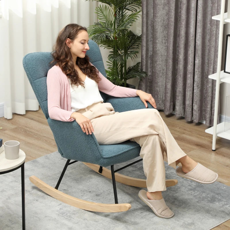 HOMCOM Rocking Chair, ergonomic shape, real wood rockers, up to 120 kg, Light Blue