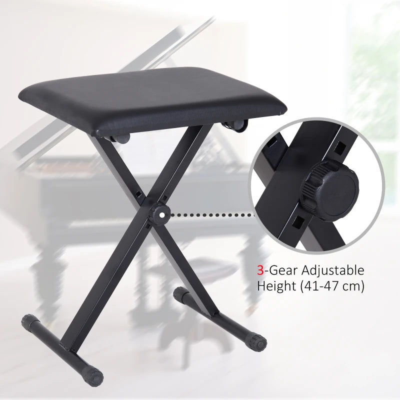 HOMCOM Foldable Keyboard Stool Padded Seat X Frame Chair Adjustable Height Piano Bench Black