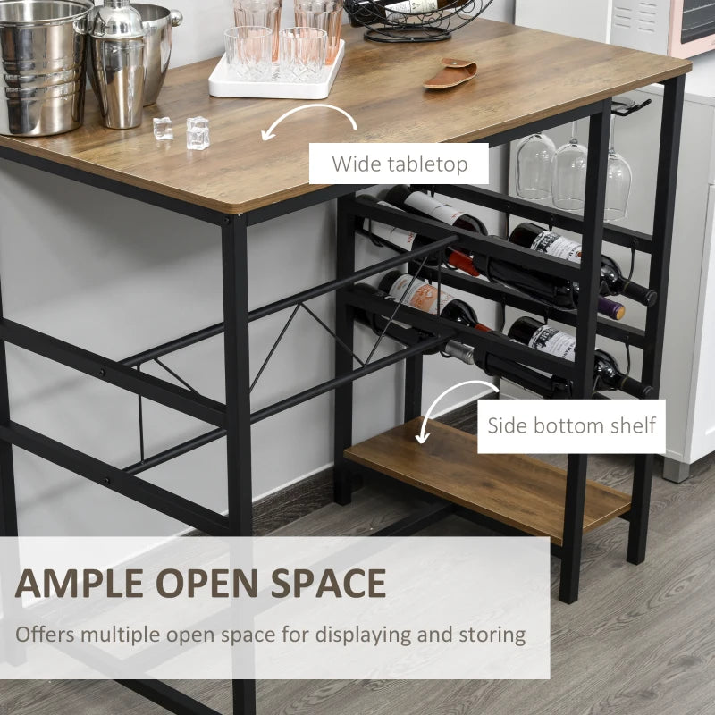 HOMCOM 3 Pieces Dining Table and Chair Bar Bistro Set with 8-bottle Wine Rack and Cup Holder, Metal Frame for Kitchen, Dining Room, Living Room, Pub