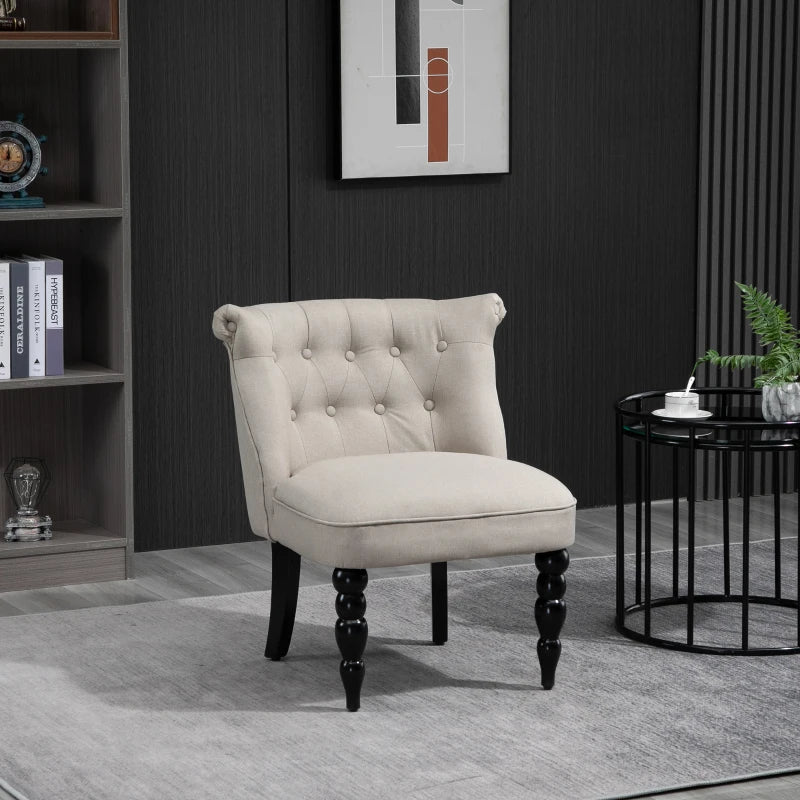 HOMCOM Vintage Leisure Accent Chair with Button Tufted Straight Back, Turned Legs, Thick Sponge Padding for Living Room, Dining Room, Study, Beige