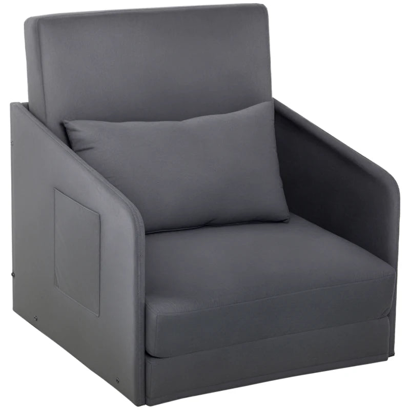 HOMCOM Single Sofa Bed Fabric Armchair Bed Soft Floor Sleeper Lounger Futon Couch with Pillow and Pocket Grey