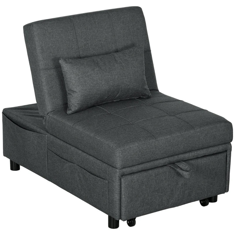 HOMCOM Reclining Chair Sleeper Chair 3-in-1 Chair, Linen Look, including Pillow, 65.5 cm x 104 cm x 81 cm, Dark Gray