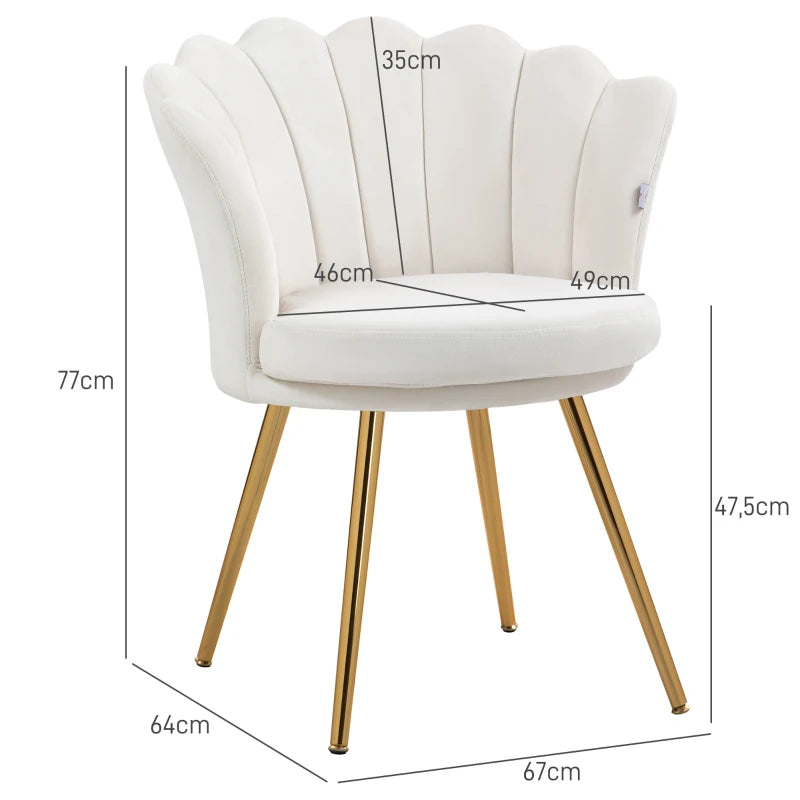 HOMCOM Shell chair vanity chair velvet salon chair with golden metal legs cream