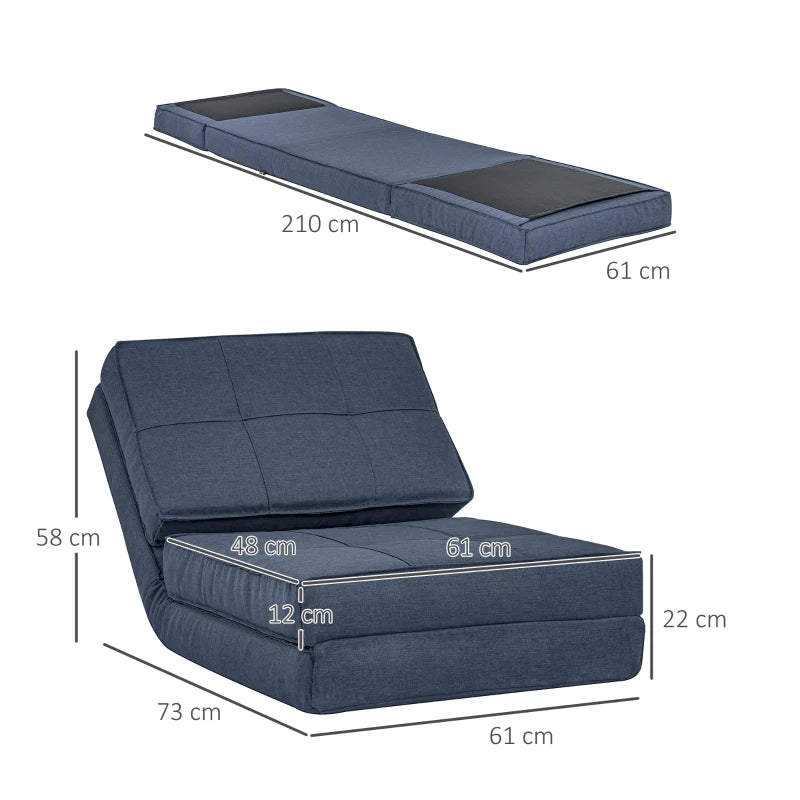 HOMCOM Floor Sofa Folding Sleeper Chair Floor Seat 5-position Adjustable Folding Chair Sleeper Sofa Bed Single Sofa Dark Blue 61 x 73 x 58 cm