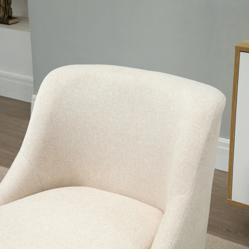 HOMCOM Dining Chair Kitchen Chair with Armrest Padded Chair Living Room Chair Office Chair for Living Room Bedroom Modern Design Linen Touch Wood White 63 x 69 x 79.5 cm