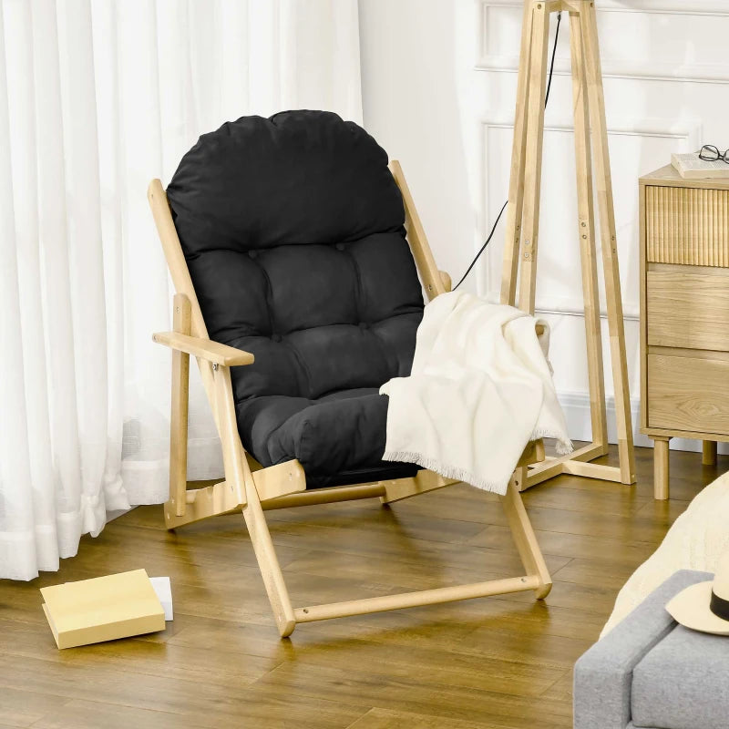 HOMCOM Folding and Reclining Wooden Lounge Chair Comfortable Relaxation Chair with Thick Tufted Cushion
